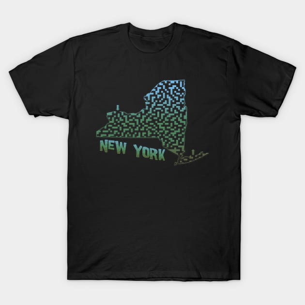 New York State Outline Maze & Labyrinth T-Shirt by gorff